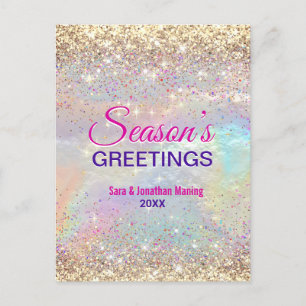 Cute iridescent gold glitter Christmas new year Postcard