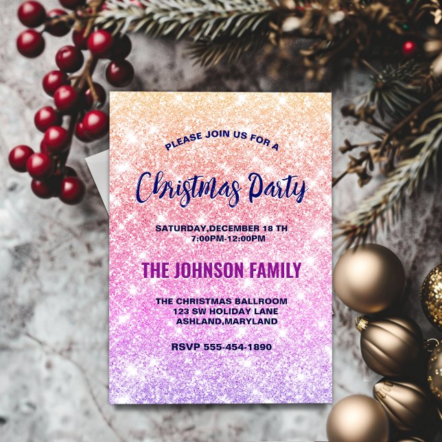 Cute iridescent ombre faux glitter Christmas Invitation (Creator Uploaded)