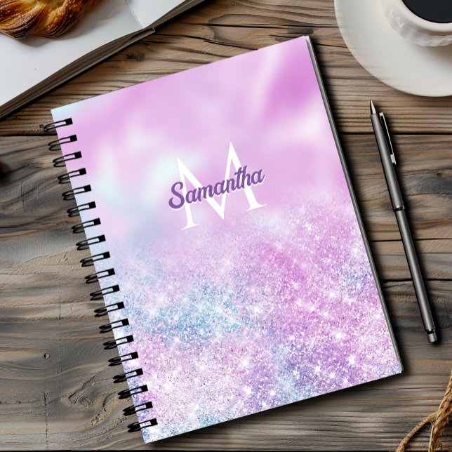 Cute iridescent pink blue ombre glitter notebook (Creator Uploaded)