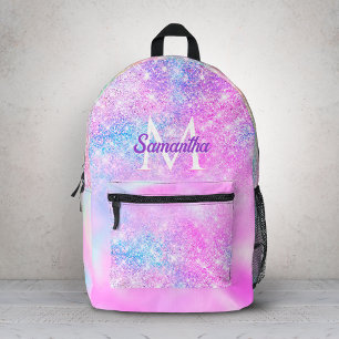 Cute iridescent pink blue ombre glitter printed backpack