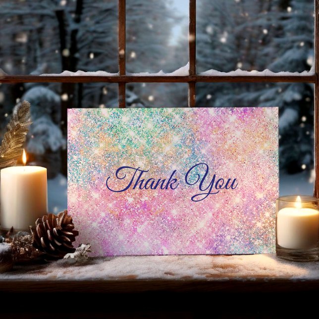 Cute iridescent pink faux glitter thank you card (Creator Uploaded)