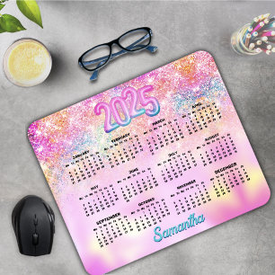 Cute iridescent pink ombre glitter monogram 2025 mouse mat