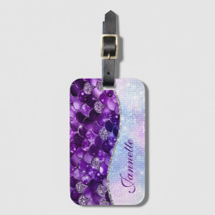 Cute Iridescent Purple Mermaid Faux Glitter Luggage Tag