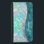 Cute iridescent turquoise faux glitter monogram samsung galaxy s5 wallet case<br><div class="desc">Pretty chic and elegant girly silver and iridescent faux glitter in unicorn, rainbow, teal, aqua, turquoise and green colours to create a cute unique girly case to protect your device. Beautiful, modern and cool cover for the trend-savvy and art-loving hip trendsetter. This stylish beautiful design would be great for girls...</div>