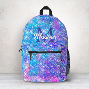 Cute iridescent unicorn blue purple glitter  printed backpack