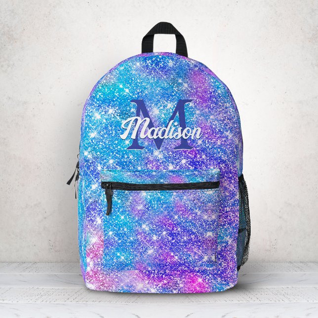 Cute iridescent unicorn blue purple glitter  printed backpack (Creator Uploaded)