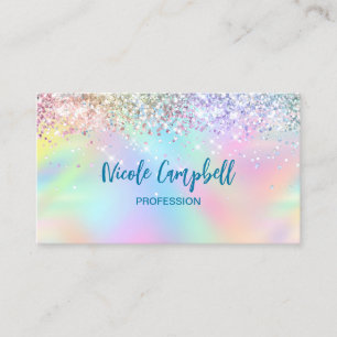 Cute iridescent unicorn faux glitter business card