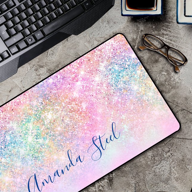 Cute iridescent unicorn ombre glitter desk mat (Creator Uploaded)