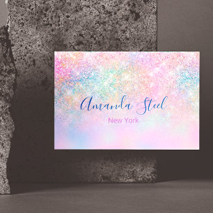 Cute iridescent unicorn ombre glitter Magnetic business card