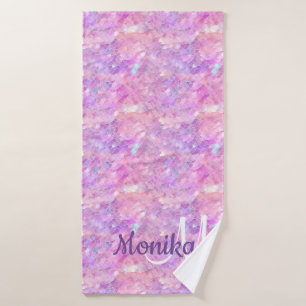 Cute Iridescent Unicorn Ombre Glitter Monogram Bath Towel Set