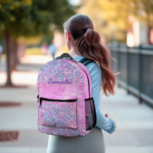Cute iridescent unicorn ombre glitter monogram  printed backpack