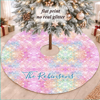 Cute iridescent unicorn pink faux glitter monogram brushed polyester tree skirt