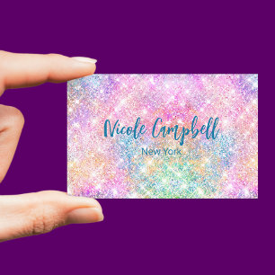 Cute iridescent unicorn pink faux glitter monogram Magnetic business card