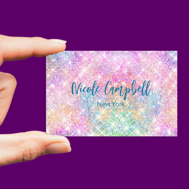 Cute iridescent unicorn pink faux glitter monogram 	Magnetic business card (Creator Uploaded)