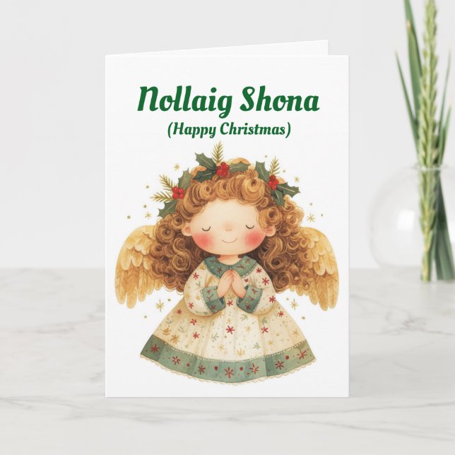 Cute Irish Angel Christmas Card (Front)