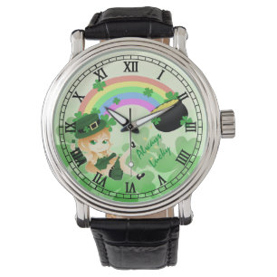 Cute Irish chibi leprechaun girl with pot of gold Watch
