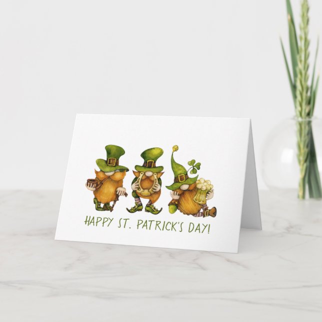 Cute Irish Gnomes Custom Happy St Patrick's Day Holiday Card (Front)