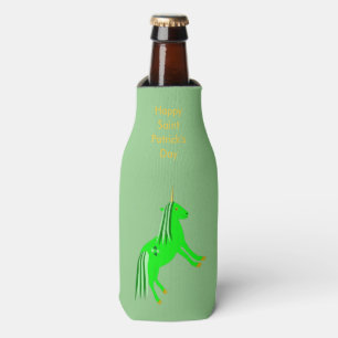 Cute Irish Green and Gold Unicorn Custom Bottle Cooler