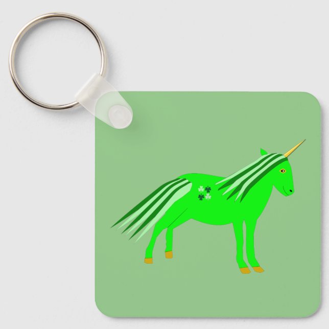 Cute Irish Green and Gold Unicorn Custom Key Ring (Front)