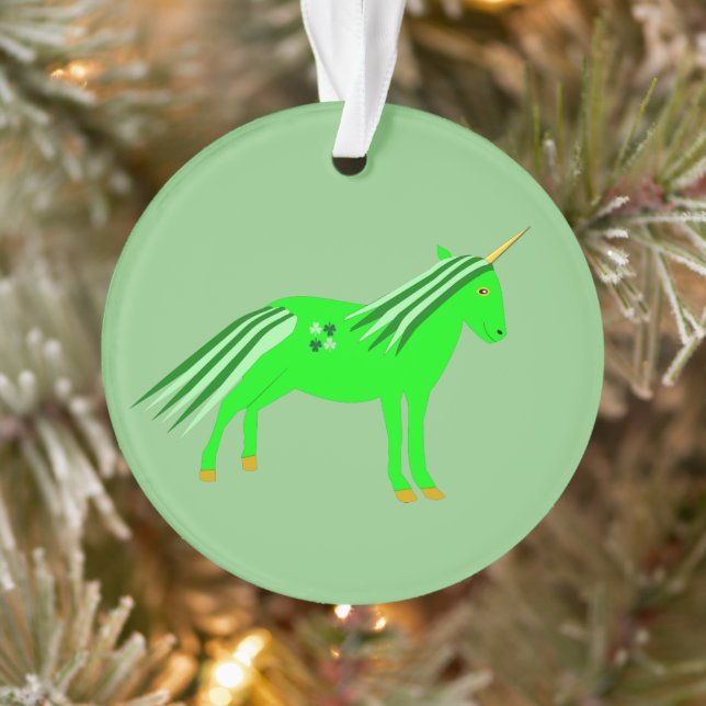 Cute Irish Green and Gold Unicorn Custom Ornament (Tree)