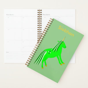 Cute Irish Green and Gold Unicorn Custom Planner