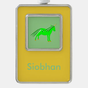 Cute Irish Green and Gold Unicorn Custom Silver Plated Framed Ornament