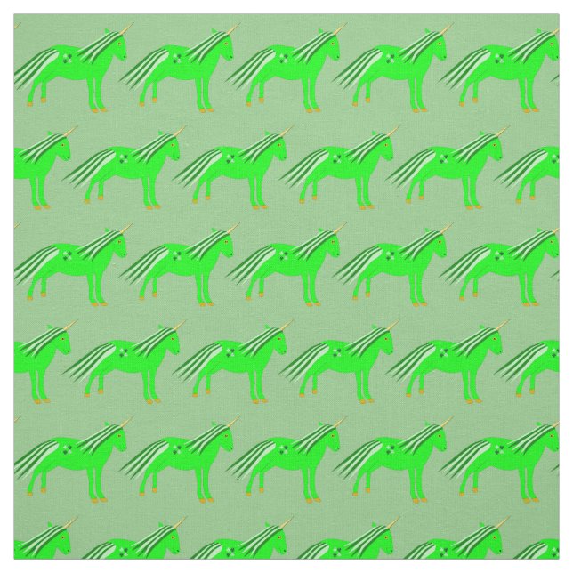 Cute Irish Green and Gold Unicorn Fabric (Swatch)