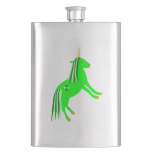 Cute Irish Green and Gold Unicorn Hip Flask
