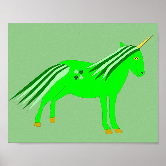 Cute Irish Green and Gold Unicorn Poster (Front)
