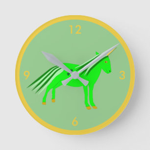 Cute Irish Green and Gold Unicorn Round Clock