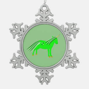 Cute Irish Green and Gold Unicorn Snowflake Pewter Christmas Ornament