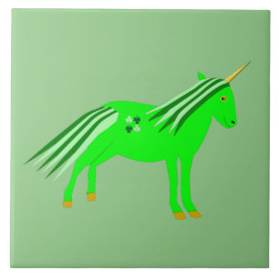 Cute Irish Green and Gold Unicorn Tile