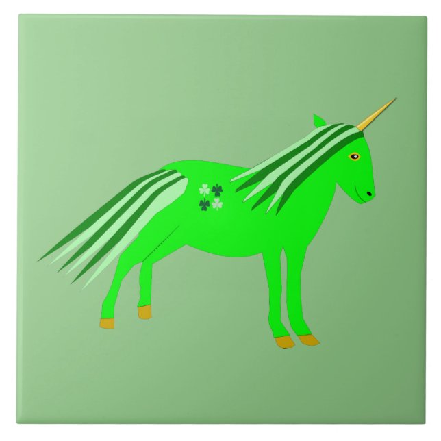 Cute Irish Green and Gold Unicorn Tile (Front)