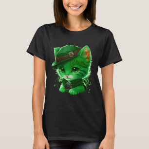 Cute Irish Green Kitten Leprechaun Cat St Patrick  T-Shirt