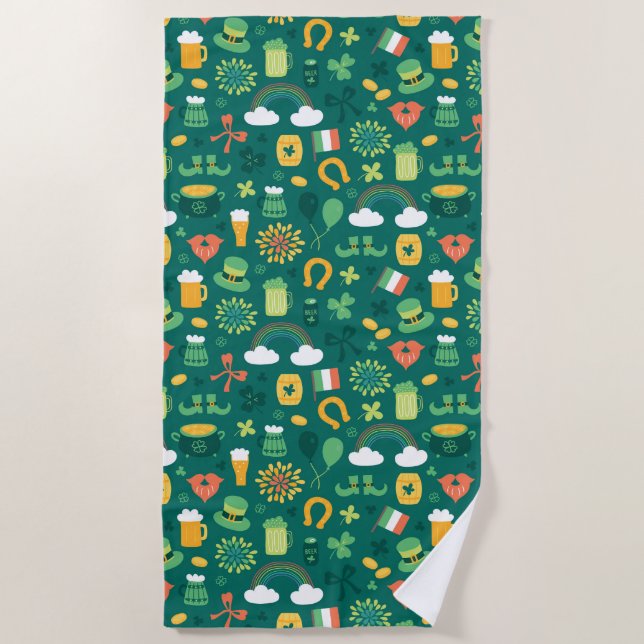 Cute Irish Icon Pattern Beach Towel (Front)