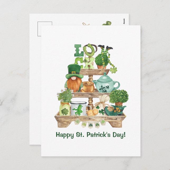 Cute Irish Knickknack Stand Happy St Patrick's Day Holiday Postcard (Front/Back)