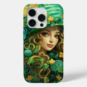 CUTE IRISH LASS SURROUNDED BY SHAMROCKS iPhone 15 PRO CASE