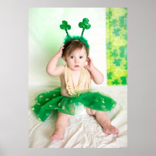 Cute Irish Little Girl with Green Shamrock  Poster