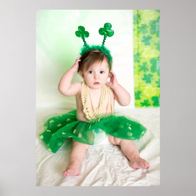 Cute Irish Little Girl with Green Shamrock  Poster (Front)