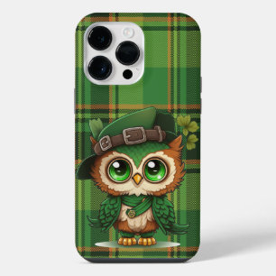 CUTE IRISH OWL WITH GREEN PLAID PATTERN iPhone 14 PRO MAX CASE