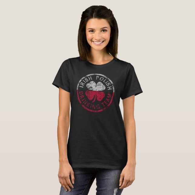Cute Irish Polish Flag Drinking Team T-Shirt (Front Full)