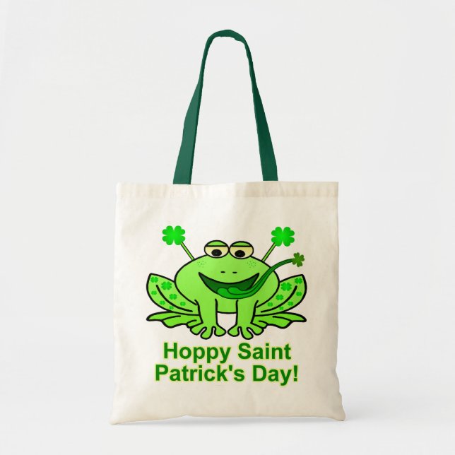 Cute Irish Saint Patrick's Day Frog Tote Bag (Front)