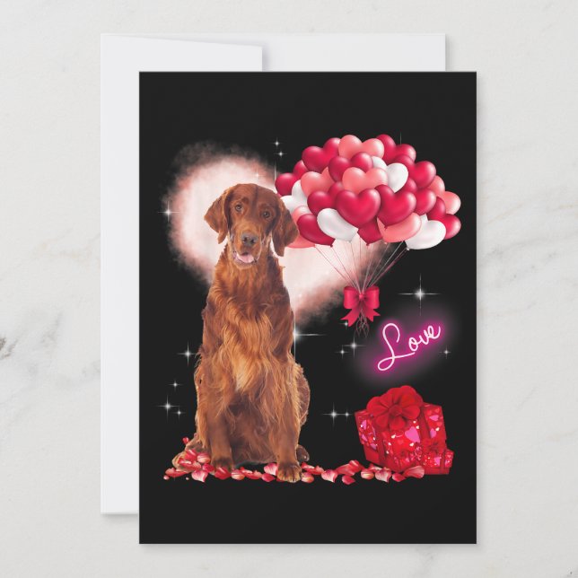 Cute Irish Setter Balloon Heart Valentines Day Val Invitation (Front)