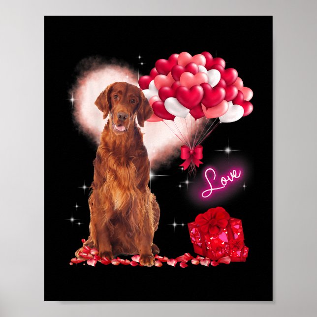 Cute Irish Setter Balloon Heart Valentines Day Val Poster (Front)