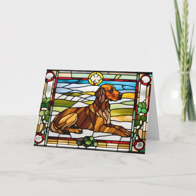 Cute Irish Setter Stained Glass Card (Front)