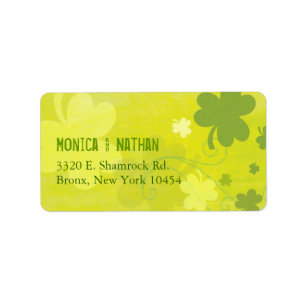 Cute Irish Shamrocks Green Wedding Address Label