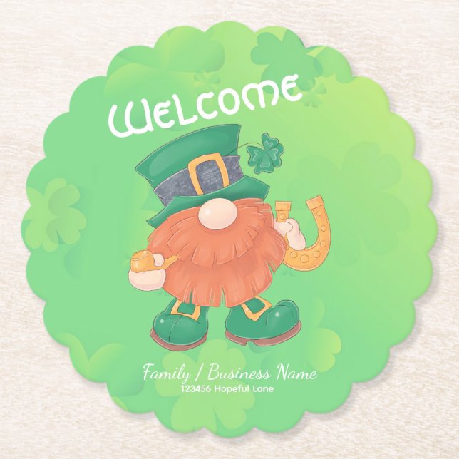 Cute Irish St. Patrick's Day Gnome Paper Coaster (Front)