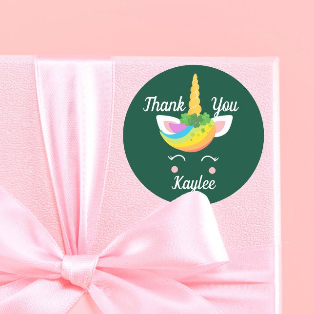 Cute Irish Unicorn Birthday Girl Custom Thank You Classic Round Sticker (Creator Uploaded)