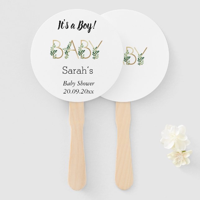 Cute It’s a Boy Baby Shower Personalised Hand Fan (Front and Back)