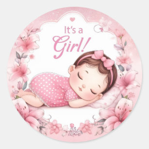Cute It’s a Girl Baby Announcement  Classic Round Sticker